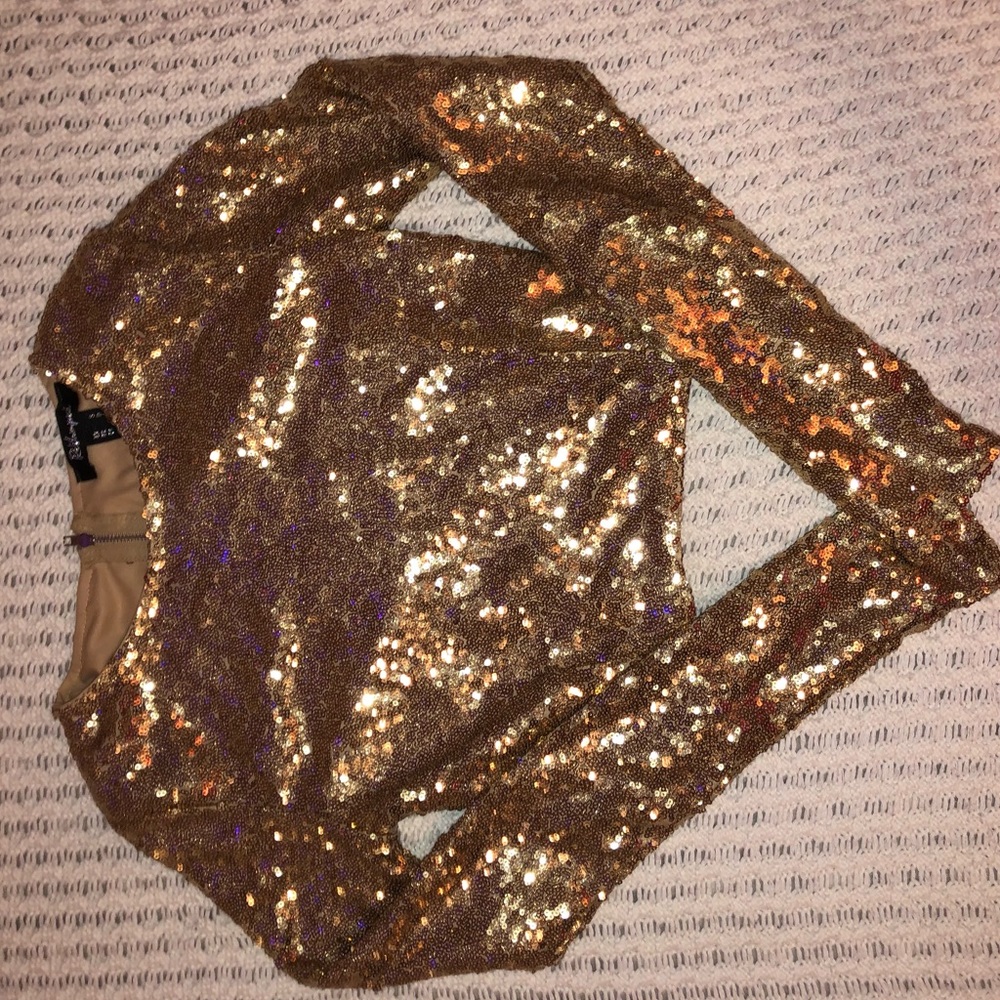 gold sequin crop top